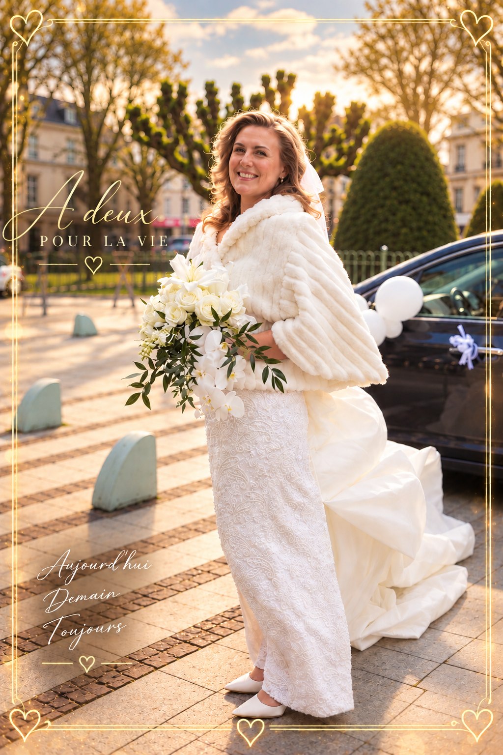 Portrait de mariée en lumière dorée
